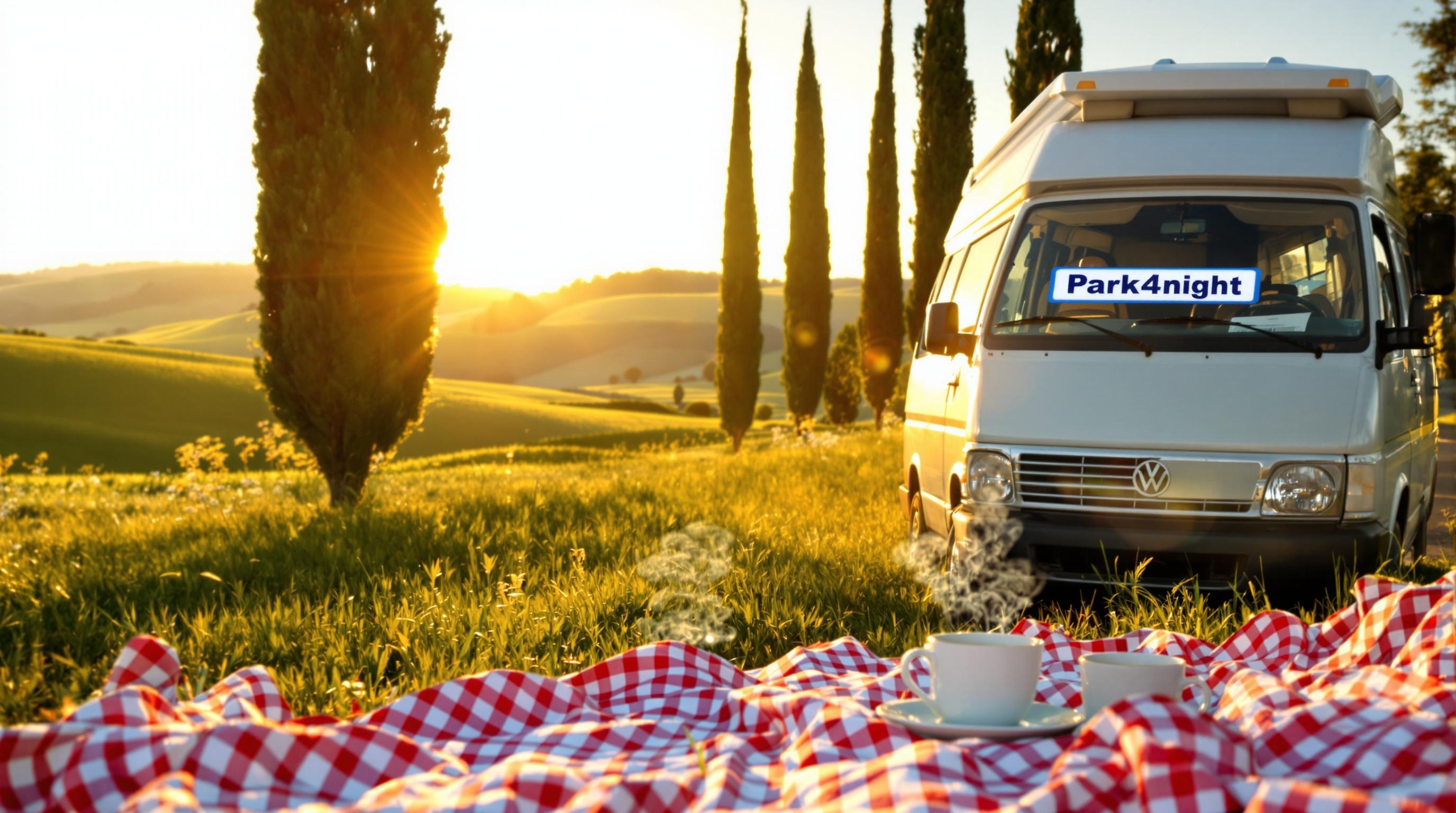 Van stationné route Toscane cyprès Park4night espresso