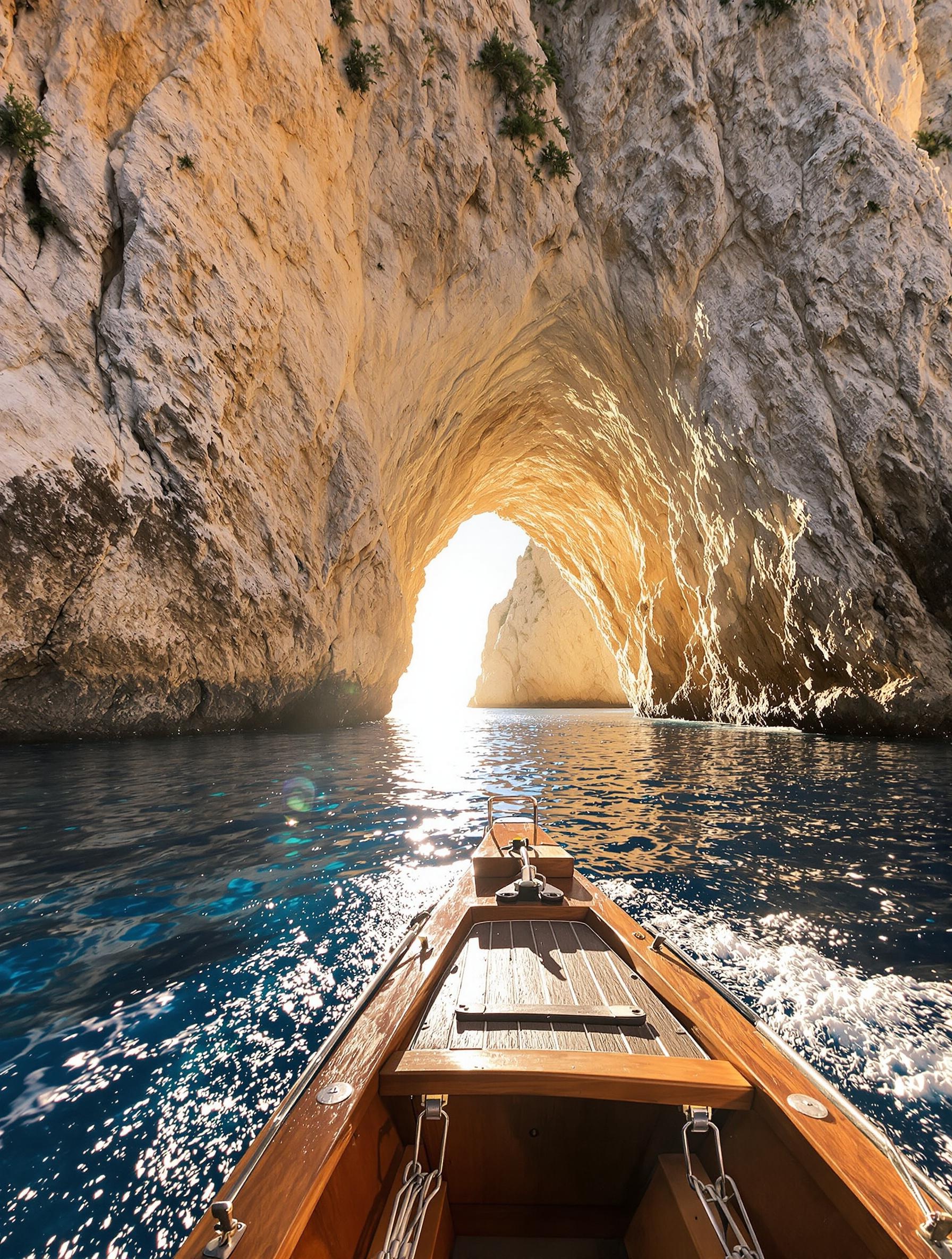 Vue depuis la mer sur les Faraglioni, emblèmes de Capri.