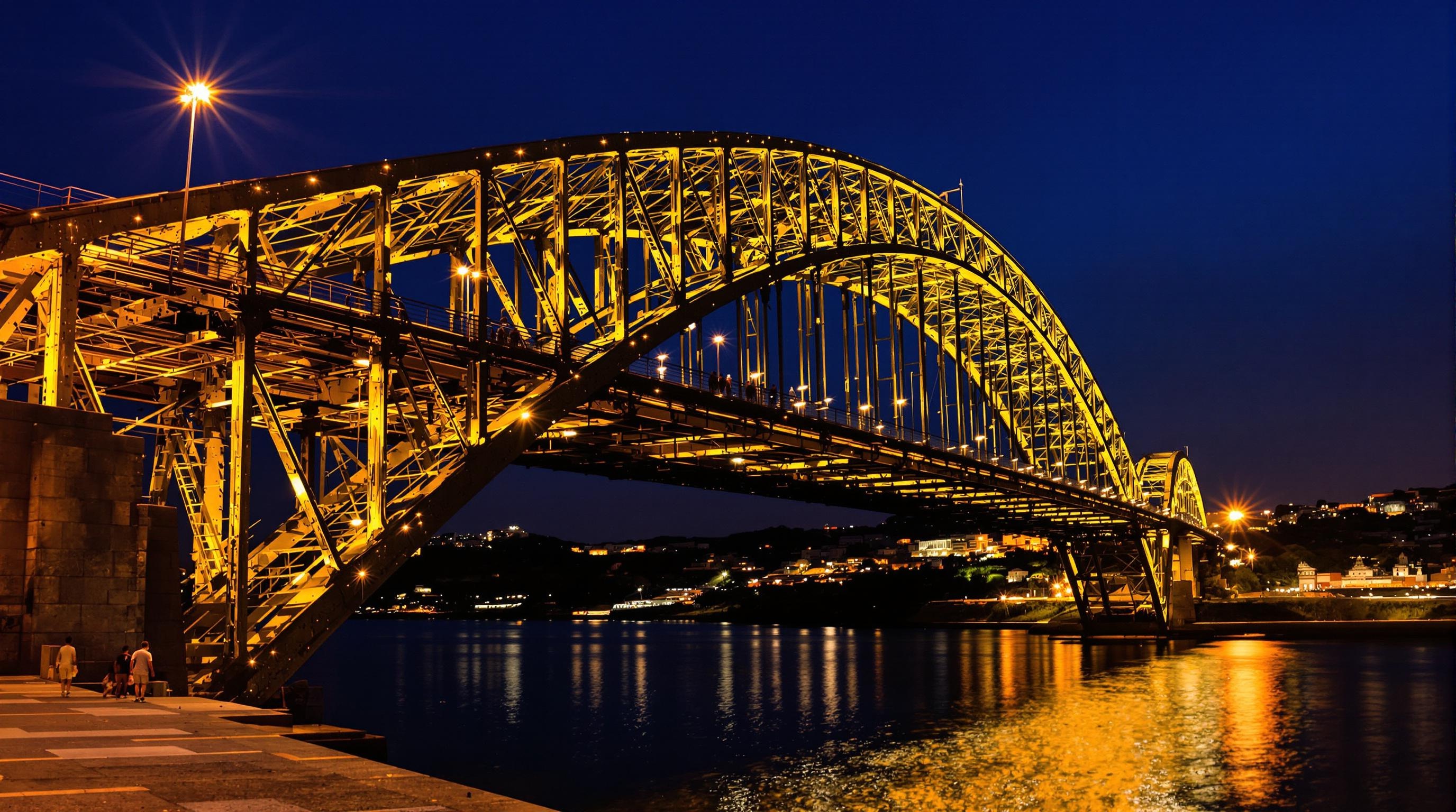 Vue nocturne lyrique Pont Dom Luís I Porto expérience immersive.