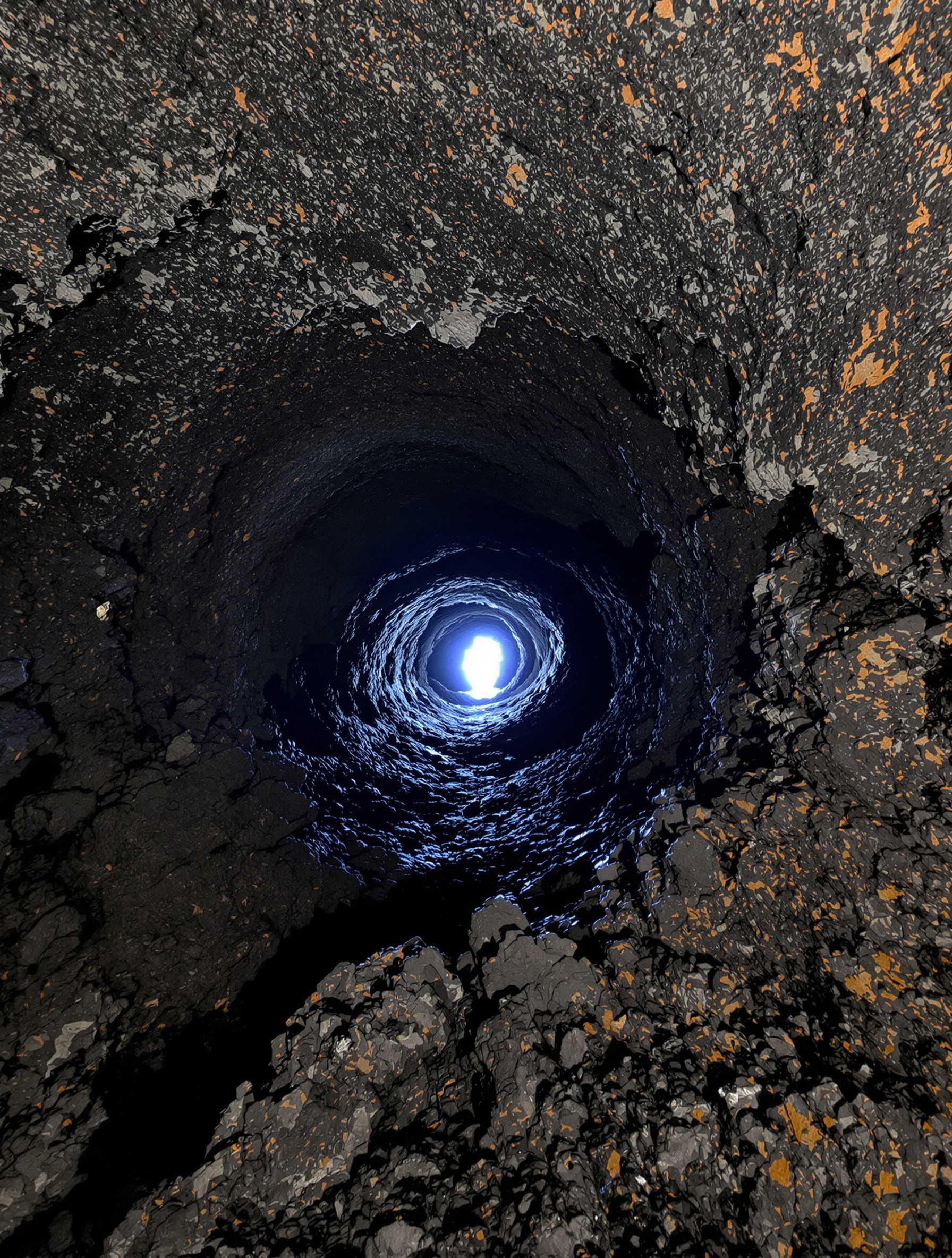 Intérieur tunnel de lave Etna lumière entrée contraste roche